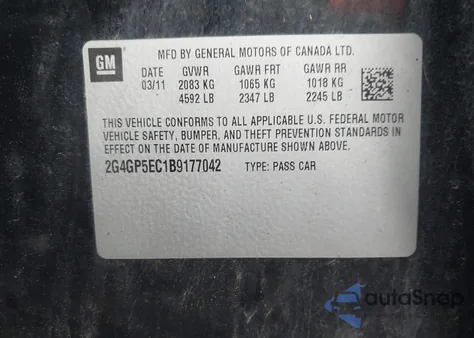 2011 Buick Regal Cxl Oshawa from USA, damaged, VIN 2G4GP5EC1B9177042